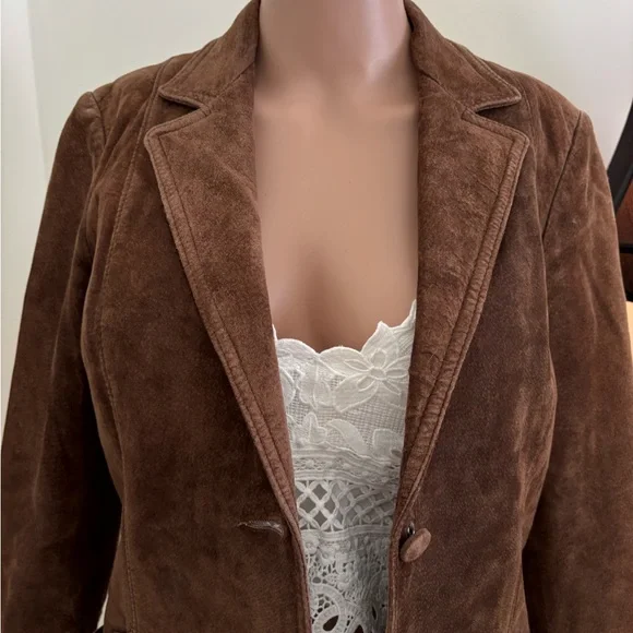 Brown Suede Women's Blazer Jacket - Classic Tailored Style - Picture 8 of 12